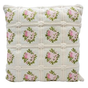 Antique Handmade Shabby Chic Embroidered Crochet Rose Flower Decor Pillow